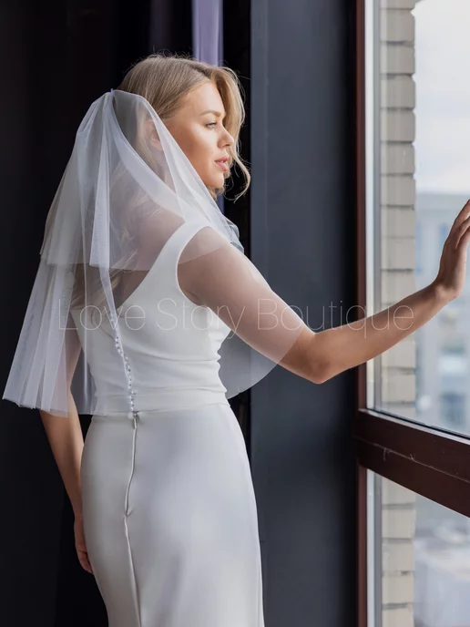 Love Story Boutique Короткая двухслойная свадебная фата, белый, фото 2