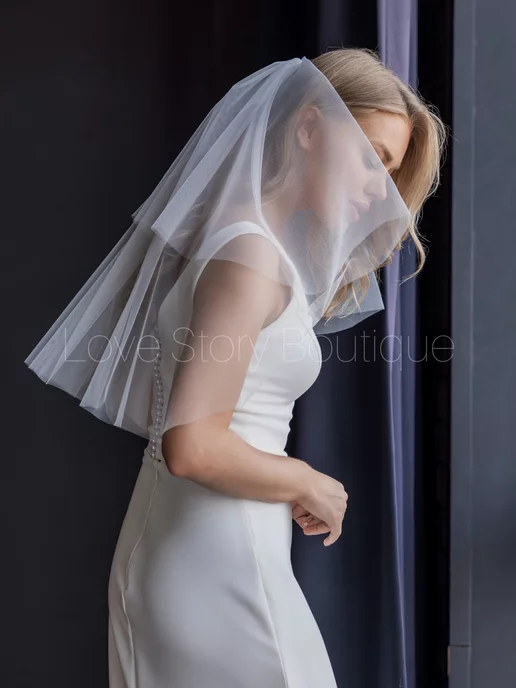 Love Story Boutique Короткая двухслойная свадебная фата, белый, фото 3