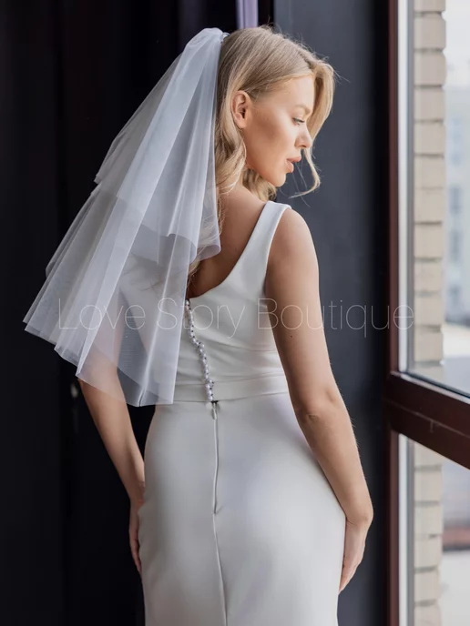 Love Story Boutique Короткая двухслойная свадебная фата, белый, фото 4