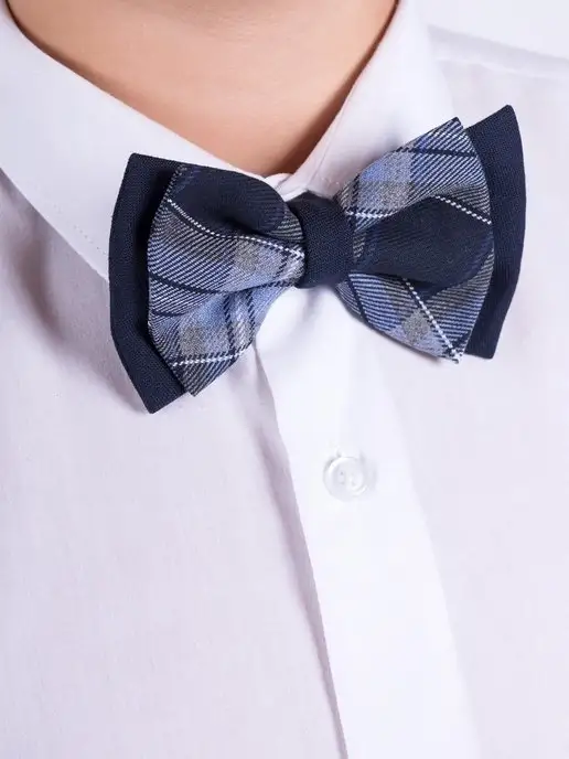 SENS FASHION Галстук бабочка школьный голубая клетка, голубой, фото 2