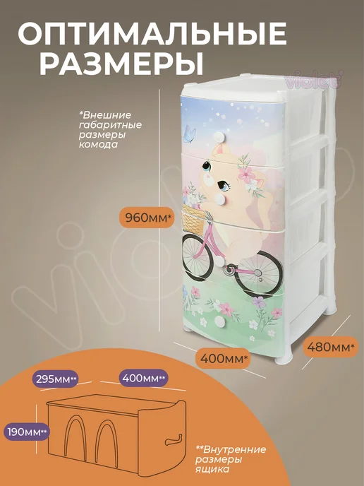VIOLET Комод детский для вещей и игрушек с ящиками, фиолетовый, фото 4