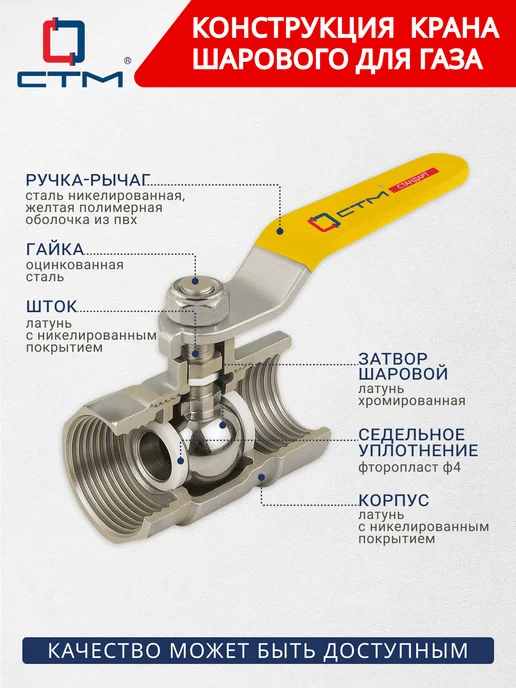 СТМ Кран шаровый для газа 3 4 дюйма внутренняя наружная резьба, серый, фото 2
