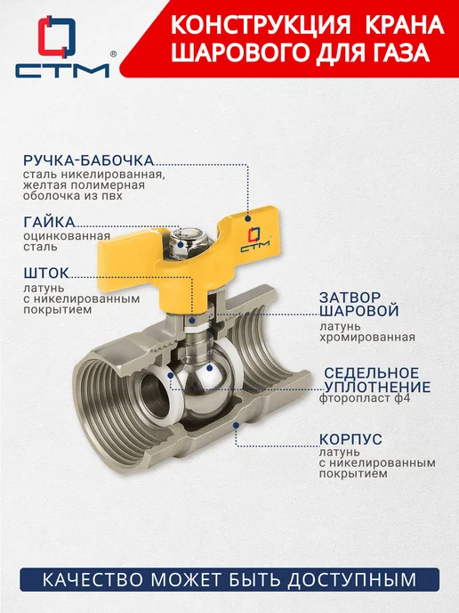 СТМ Кран газовый 3 4 дюйма, внутренняя наружная резьба, вариант, фото 2
