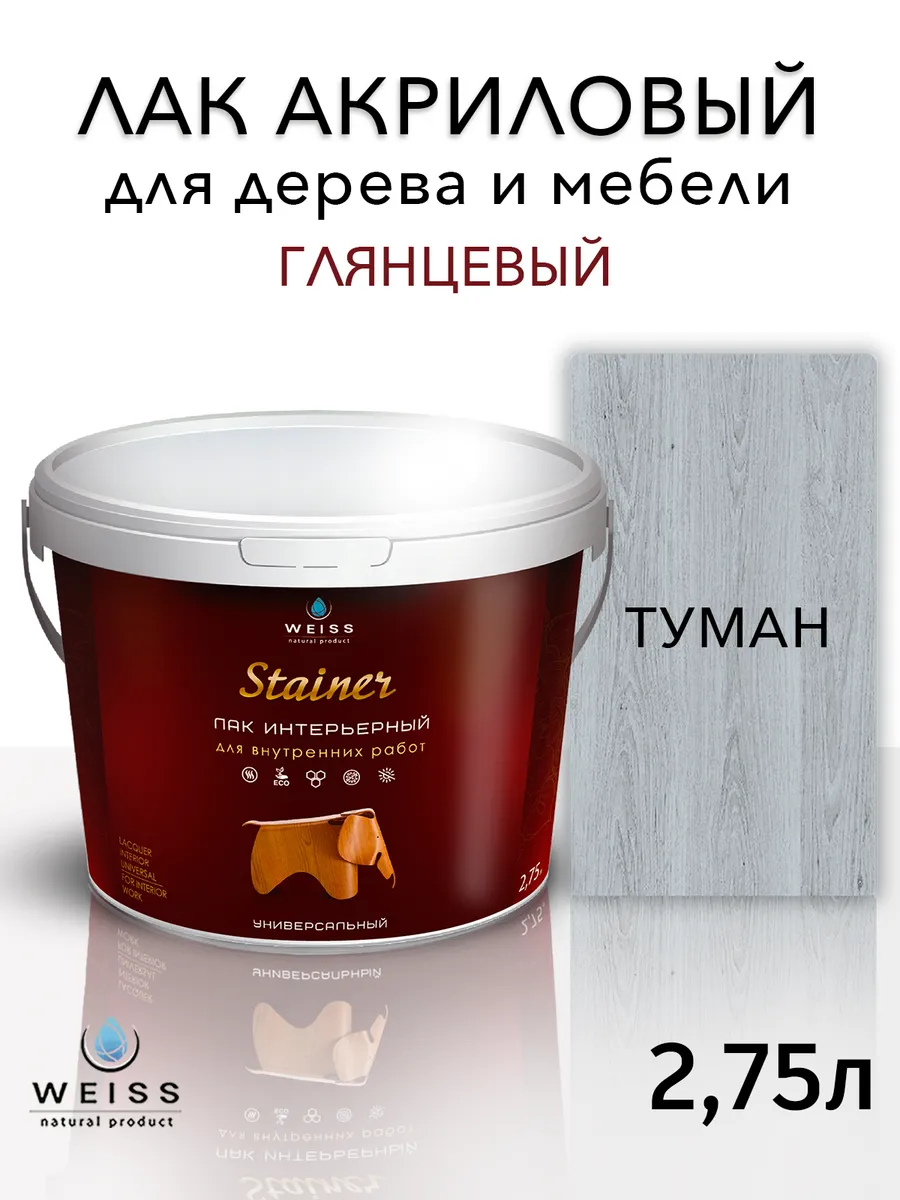 Лак для дерева и мебели, глянцевый, акриловый 2.75л Weiss natural product  54196849 купить за 1 810 ₽ в интернет-магазине Wildberries