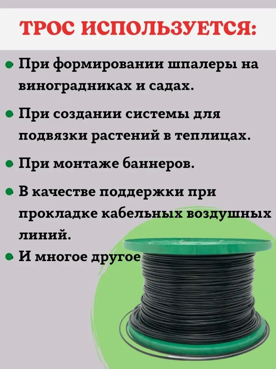 Трос металлополимерный шпалерный ПРШ-4.0 мм 100м Благодатное земледелие  54218090 купить за 2 251 ₽ в интернет-магазине Wildberries