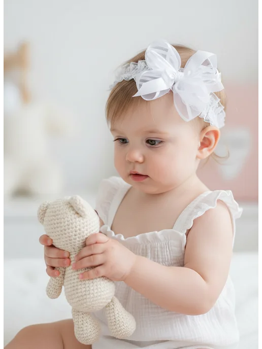 Baby's joy Повязка на голову для малышей новорожденных, белый