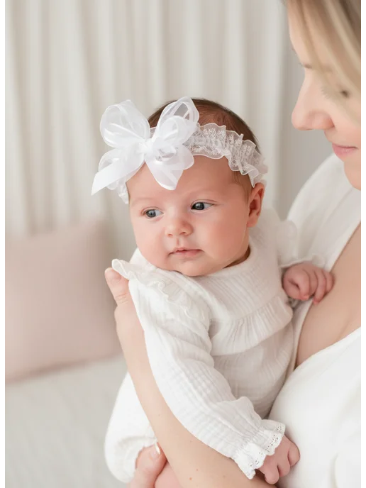 Baby's joy Повязка на голову для малышей новорожденных, белый, фото 2