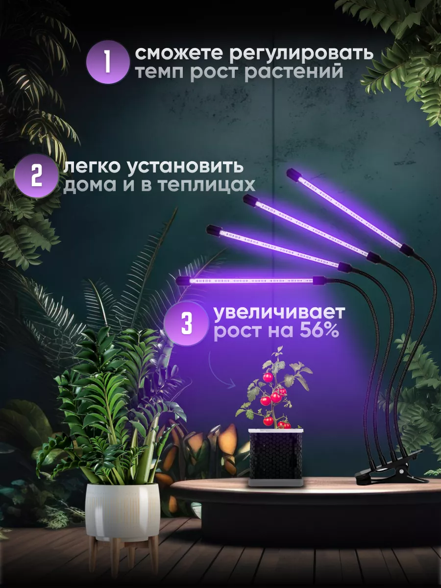 Фитолампа для растений настольная полного спектра OnHand Home 54381924  купить за 1 187 ₽ в интернет-магазине Wildberries