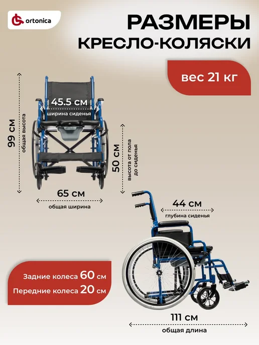Ortonica Инвалидная коляска с санитарным оснащением TU 55 45 см, синий, фото 3
