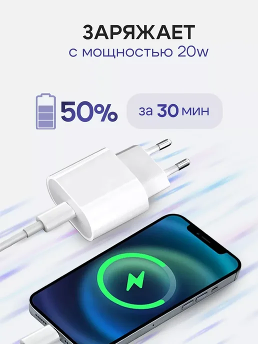 GQbox Быстрая зарядка для iPhone 20w Type-C Lightning, 20 Вт, фото 2