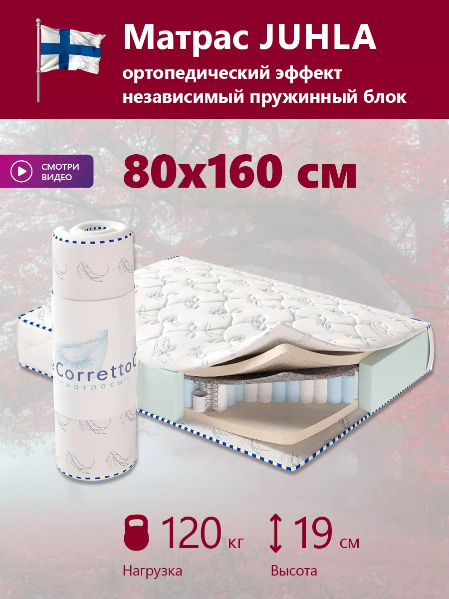 Матрасы ортопедические пружинные Соrretto Juhla 80х140 80х160 80х180 80х186  80х190 80х195 80х200 corretto 54680035 купить за 8 910 ₽ в  интернет-магазине Wildberries