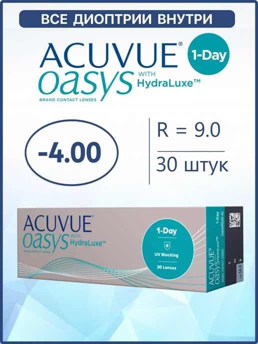 ACUVUE Линзы Oasys 1 Day однодневные 30 шт 9.0 -4.00, 30 шт