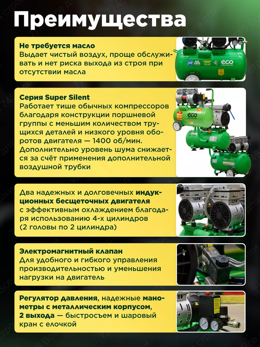 Компрессор воздушный безмасляный 50 литров для гаража дачи ECO 55021466  купить за 24 050 ₽ в интернет-магазине Wildberries