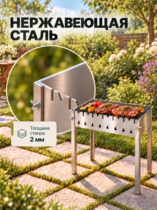 TOP picnic Мангал из нержавеющей стали 50х50х32см, серый, фото 3