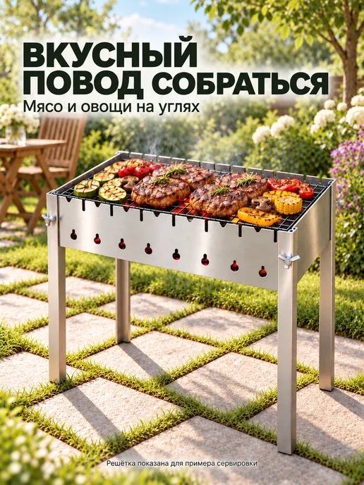 TOP picnic Мангал из нержавеющей стали 50х50х32см, серый, фото 4