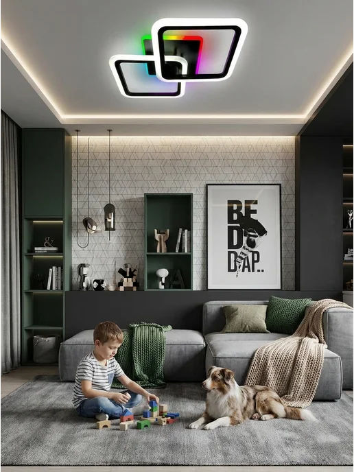 ERGOLUMIX Люстра потолочная светодиодная RGB разноцветная, с пультом, черный, фото 2