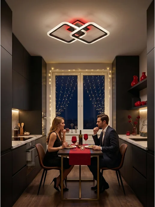 ERGOLUMIX Люстра потолочная светодиодная RGB разноцветная, с пультом, черный, фото 5