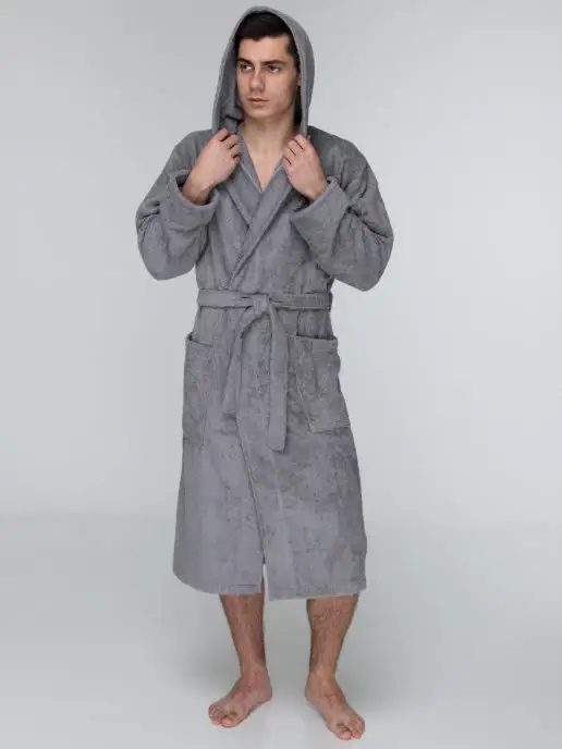SENIY House of cotton Халат махровый с капюшоном, серый