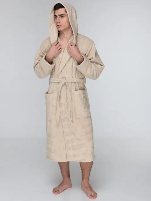SENIY House of cotton Халат махровый с капюшоном, бежевый