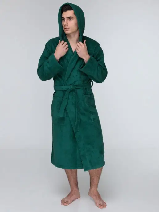 SENIY House of cotton Халат махровый с капюшоном, зеленый