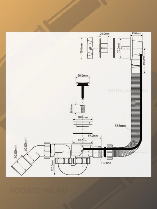 McAlpine Слив-перелив для ванны полуавтомат 575 мм MRB2CB-PB, серый, фото 2