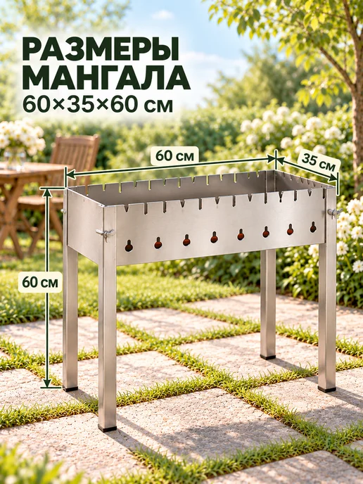 TOP picnic Мангал из нержавеющей стали 60х60х36см, серый, фото 5