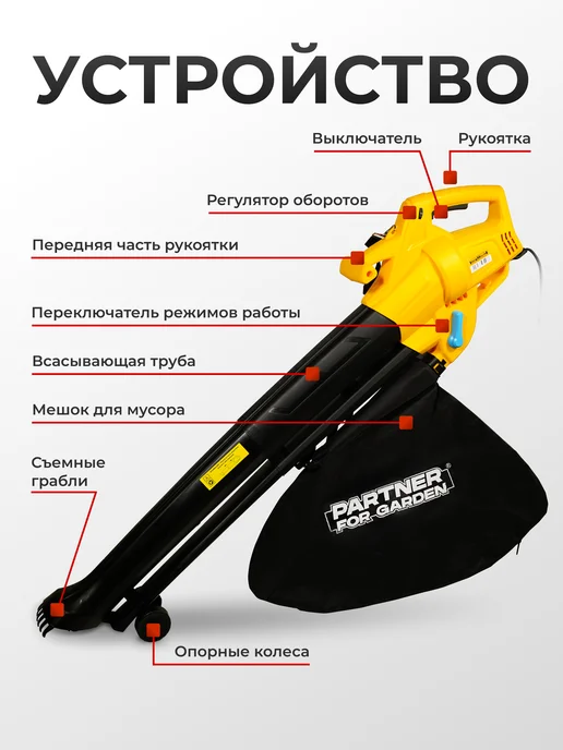 Partner for garden Воздуходувка электрическая садовая BE 3000 3000 Вт, 3000 Вт, фото 6