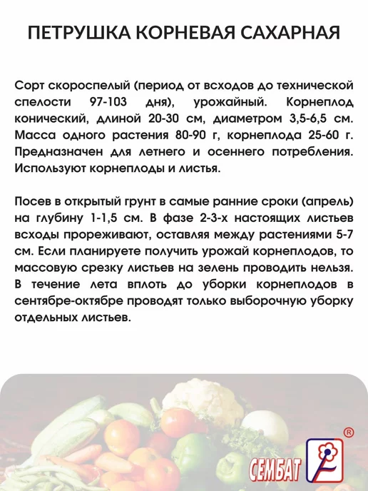 Сембат Семена Петрушка корневая Сахарная 10г, 10 г, фото 2