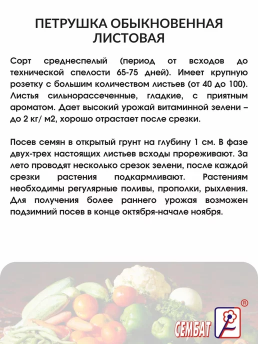 Сембат Семена Петрушка Обыкновенная листовая 20г, 20 г, фото 2