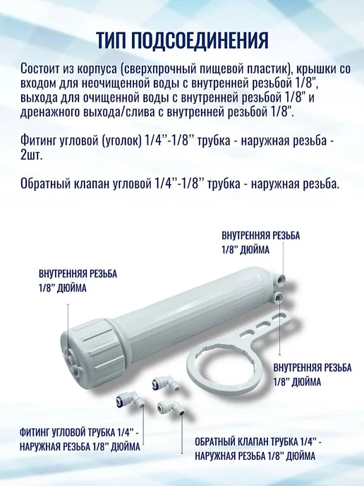 NatureWater Корпус для мембраны 1812 2012+ключ, обратный клапан, фитинги, вариант, фото 2