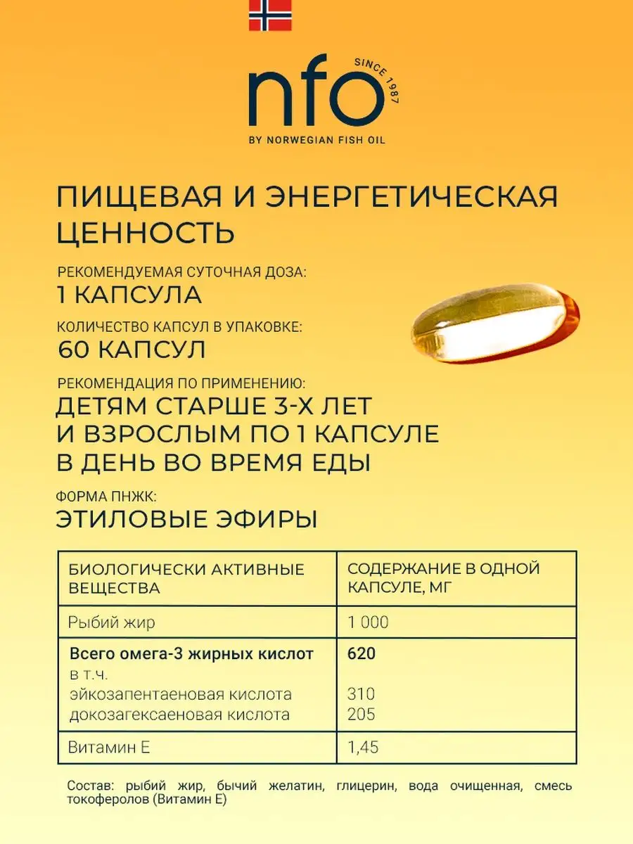 NFO Омега-3 Форте, 60 капсул Norwegian Fish Oil 57825738 купить за 2 167 ₽  в интернет-магазине Wildberries