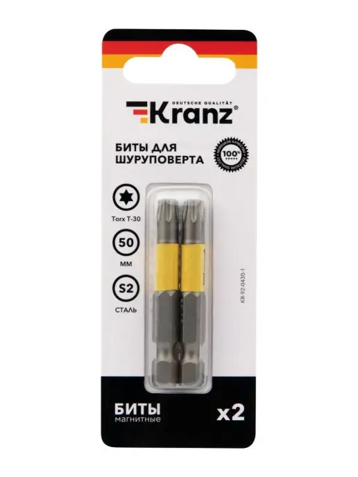 KRANZ Биты торсионные магнитные TORX T 30х50 мм, S2, 2 шт, 2 шт, фото 8