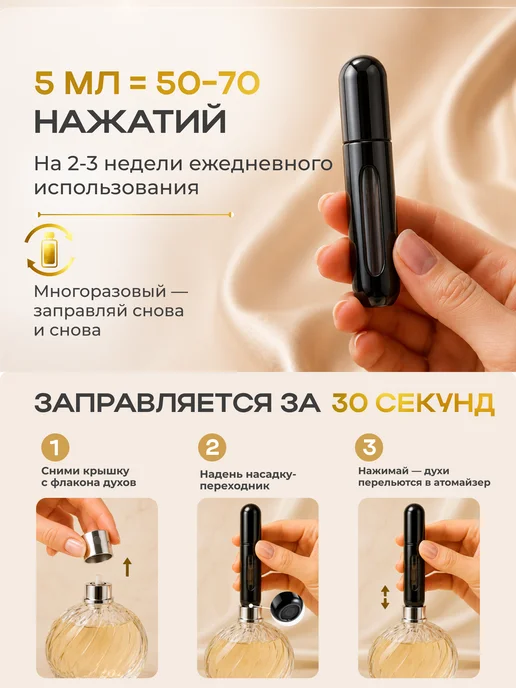 bestsmile Атомайзер для духов дорожный набор флаконов 5 мл, 5 мл, фото 5
