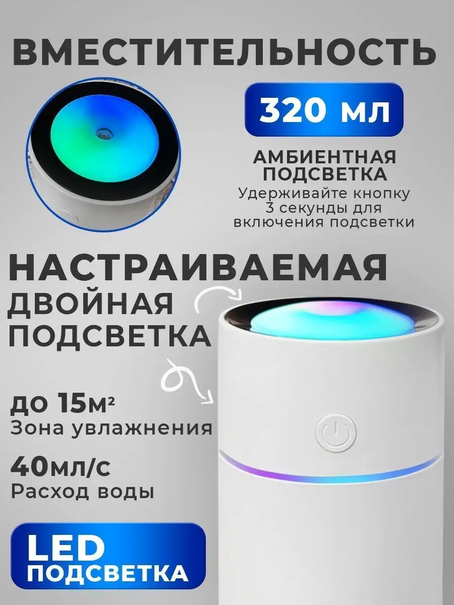 Увлажнитель воздуха мини для дома с подсветкой O2 O2 увлажнитель 58019923  купить в интернет-магазине Wildberries