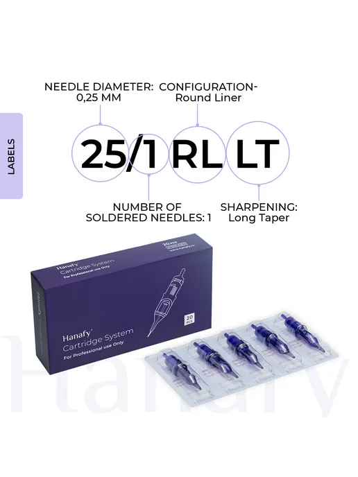 Hanafy Набор картриджей для тату машинки, иглы 25 1 RLLT, 20 шт, фото 2
