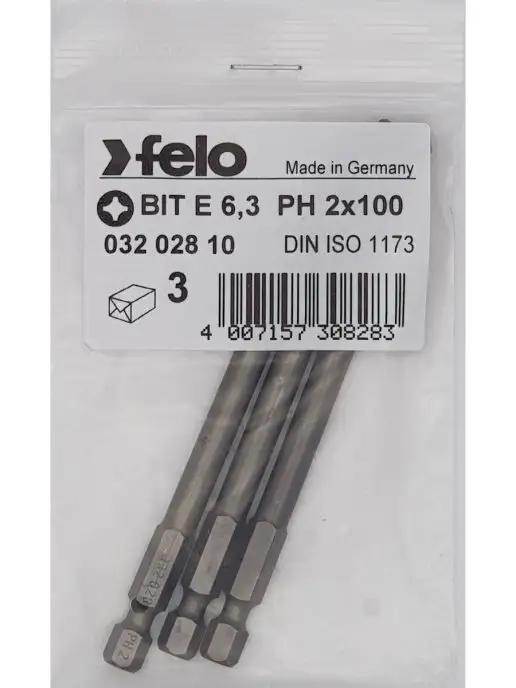 Felo Бита крестовая PH 2х100мм (Германия), 3 шт, 03202810, 2x100 мм, 3 шт, фото 4