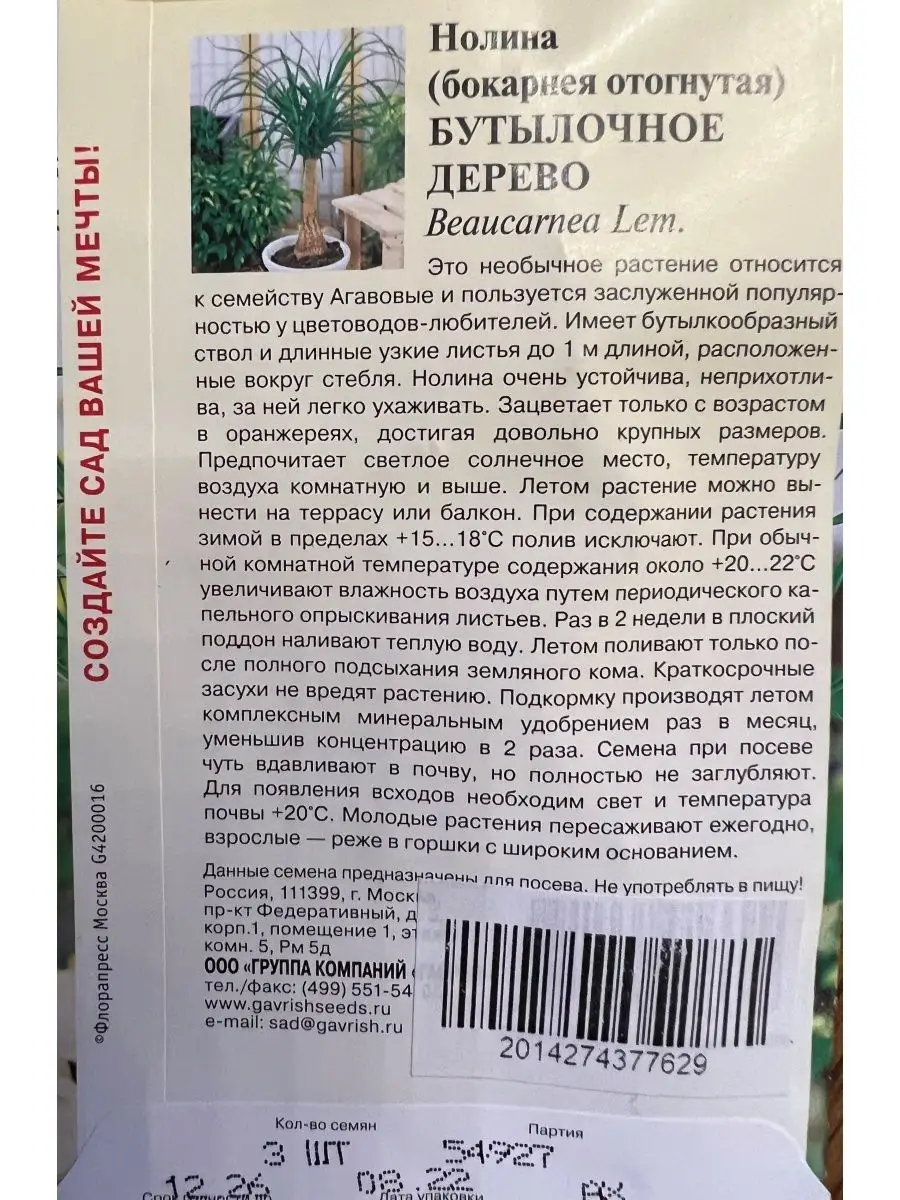 Семена НОЛИНА (БУТЫЛОЧНОЕ ДЕРЕВО) ДАЧА ОНЛАЙН 58196937 купить за 167 ₽ в  интернет-магазине Wildberries