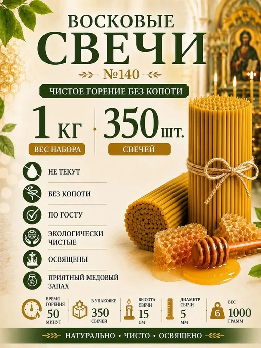 Благосодействие Свечи церковные восковые №140 1 кг, 1 кг