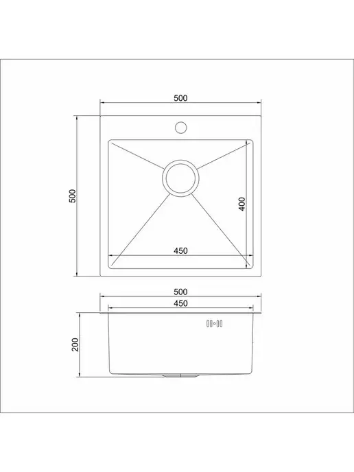 Мойка для кухни врезная круглая нержавейка 51 см MIXLINE 0.6 мм, с сифоном, 50x50, фото 4