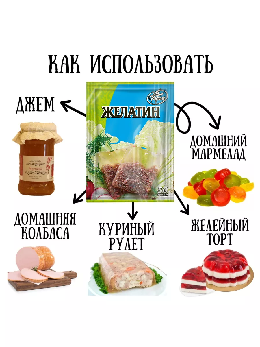 Желатин пищевой говяжий 250 грамм ( 5 уп. ) Фарсис 58280783 купить за 417 ₽  в интернет-магазине Wildberries