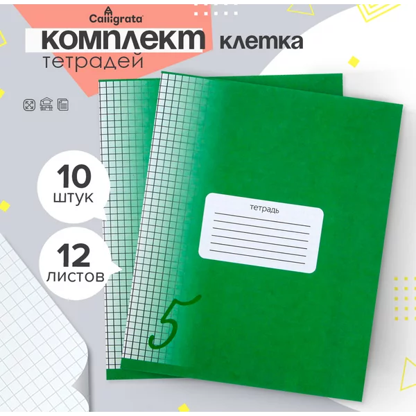 Тетради для детей, 10 штук, 12 листов в клетку