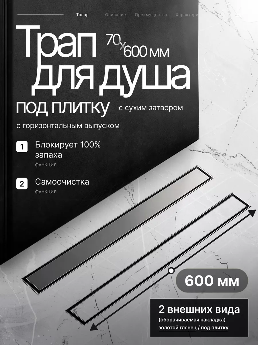 Трап для душа BAD456002 под плитку 70х600 мм TIM 58486817 купить за 3 516 ₽  в интернет-магазине Wildberries