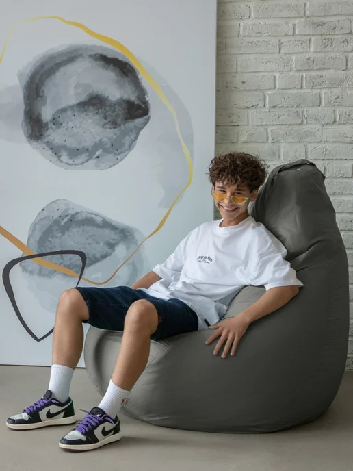 CoolPouf Кресло мешок 4XL дюспо большой для взрослых, серый, фото 3