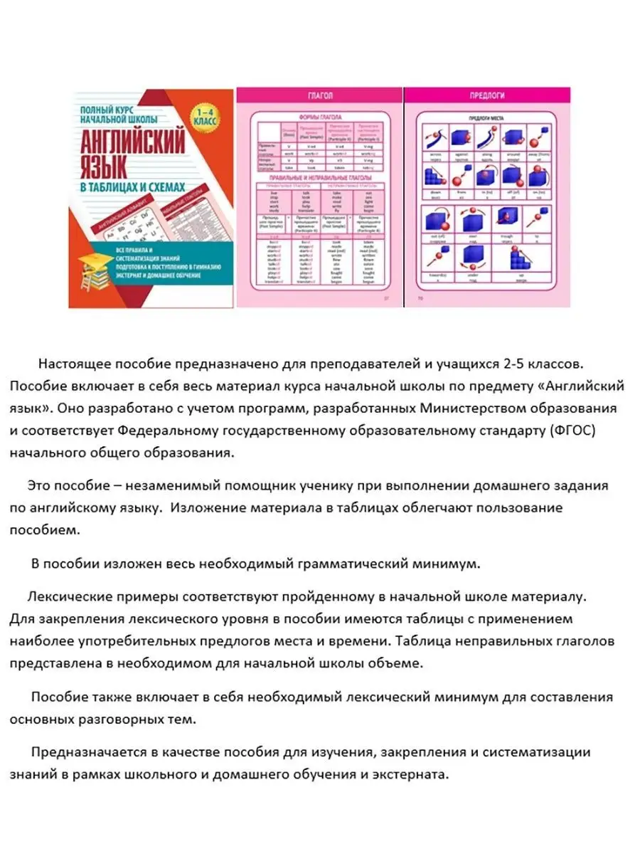 Английский язык в таблицах и схемах. Справочник 1-4 класс Принтбук 58943127  купить за 293 ₽ в интернет-магазине Wildberries