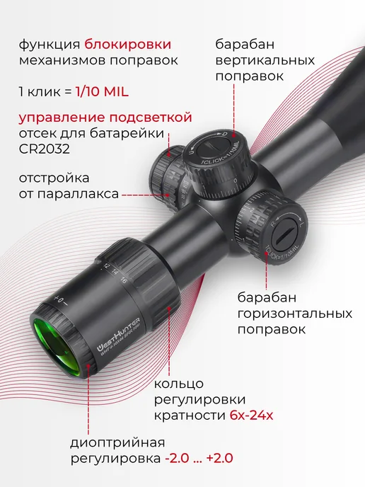 WestHunter Оптический прицел укороченный WHT 6-24X44 SFIR FFP, 624x44, фото 7