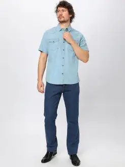Мужская джинсовая рубашка с коротким рукавом на кнопках Koutons 59131319 купить за 2 481 ₽ в интернет-магазине Wildberries