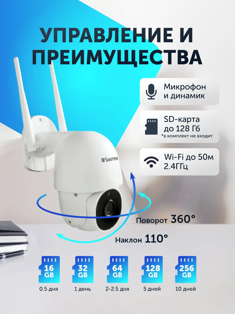 Камера видеонаблюдения уличная wifi ip видеокамера для дома Santrin  59270891 купить за 2 728 ₽ в интернет-магазине Wildberries