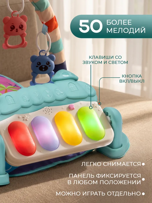 BESTLIKE Развивающий коврик для новорожденных с пианино, голубой, фото 3