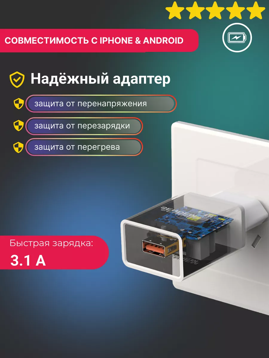 Адаптер для быстрой зарядки телефона USB TECHNOROOM 59283118 купить за 325  ₽ в интернет-магазине Wildberries