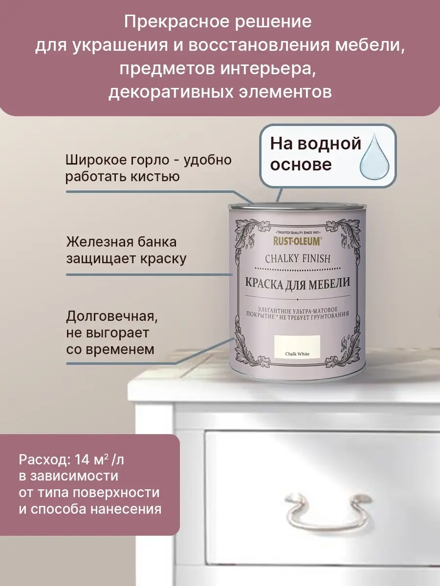 Краски для мебели, меловая, без запаха, матовая, акриловая Rust-Oleum  59297694 купить в интернет-магазине Wildberries